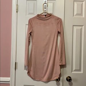 Fitted Suede pink long sleeve dress